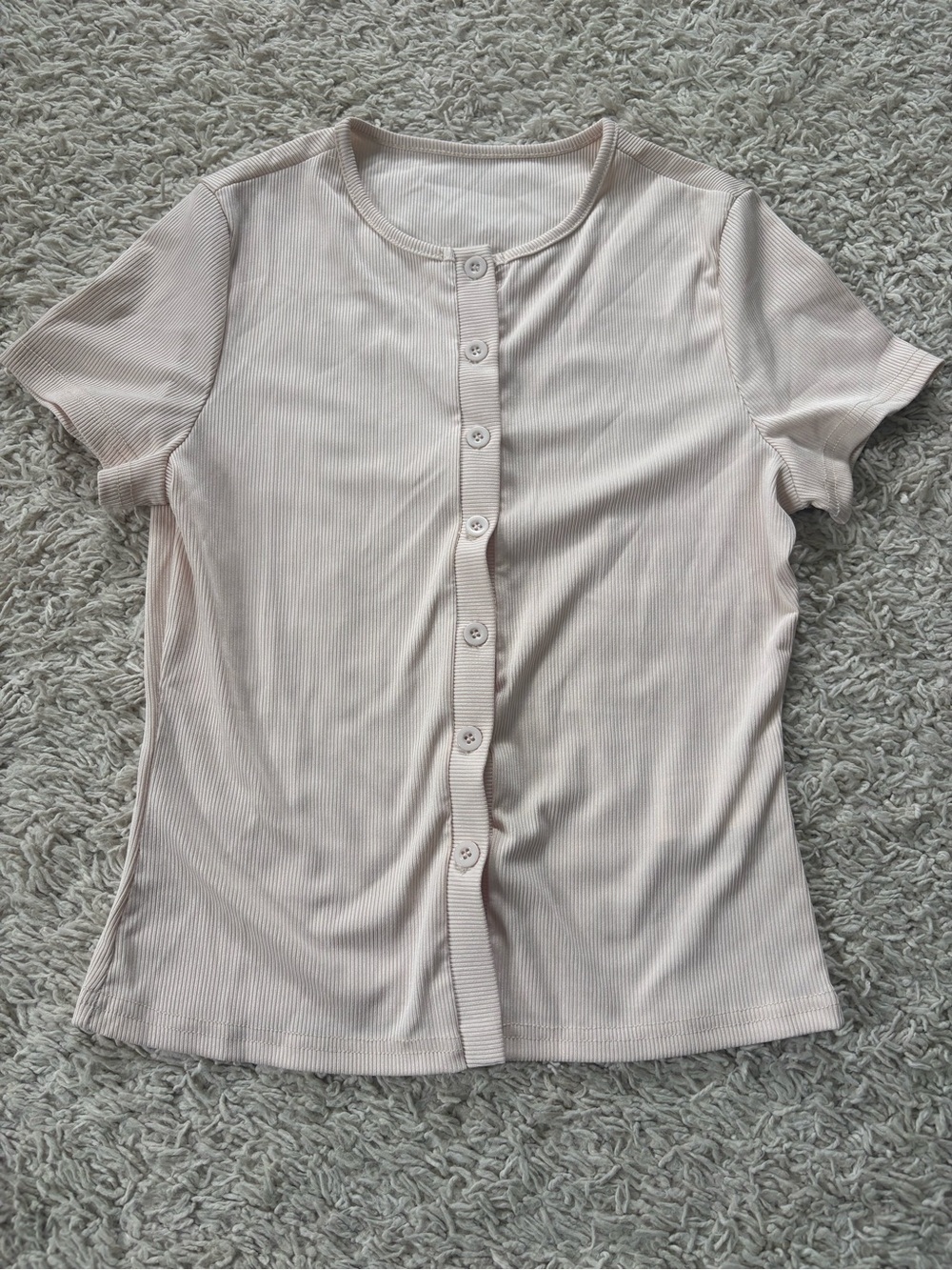 Ribbed Button-Front Short Sleeve Top